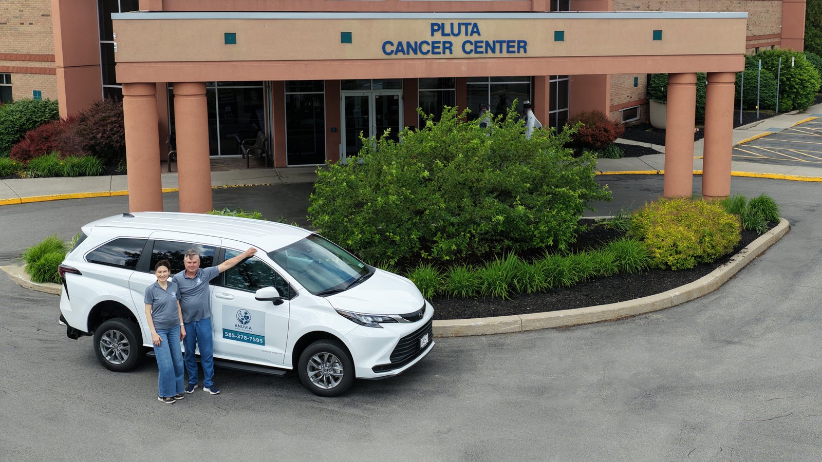 Anuvia vehicle outside Pluta Cancer Center