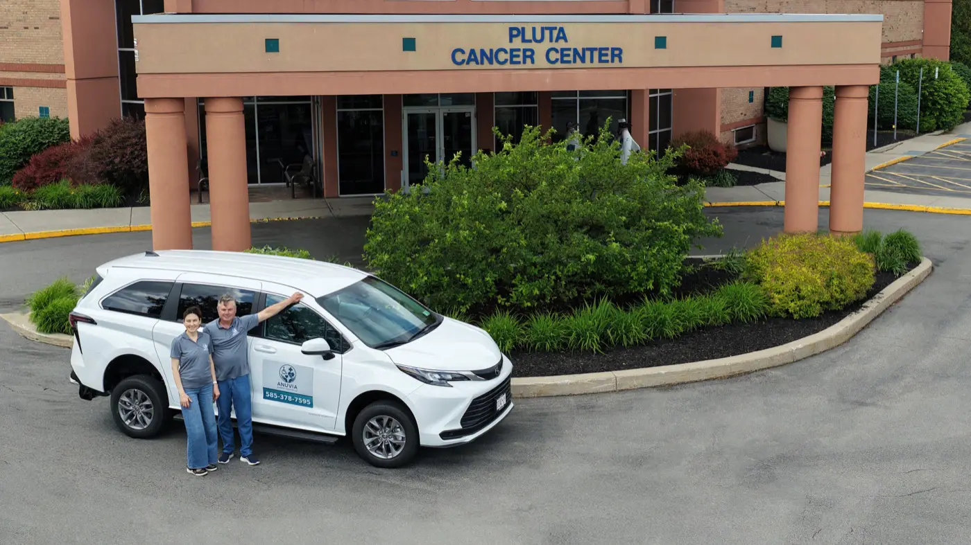 Anuvia vehicle outside Pluta Cancer Center