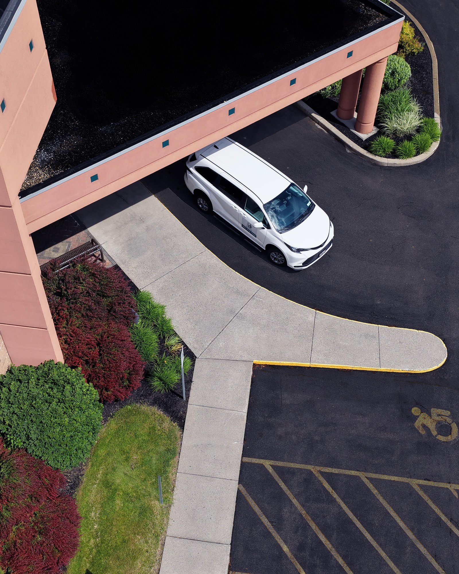Anuvia vehicle aerial view at medical entrance